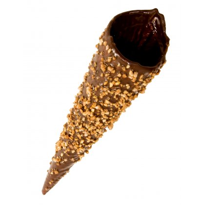 CONO ARTESANO 45x190 mm BAÑADO EN CHOCOLATE/CROCANTI - caja 120 Uds.